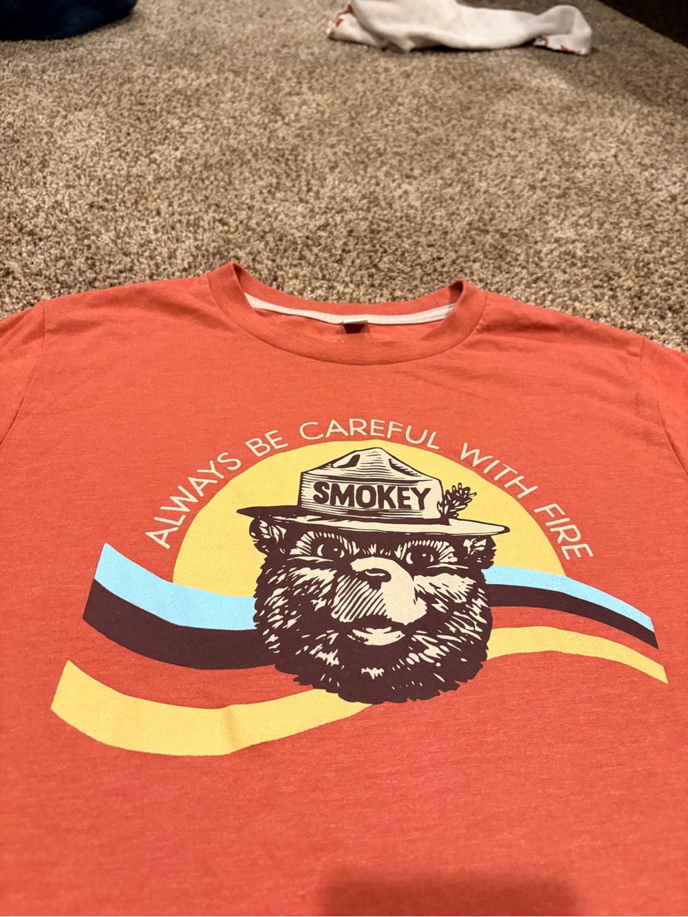 Smokey Bear 'Always Be Careful With Fire' Graphic Tee - Coral